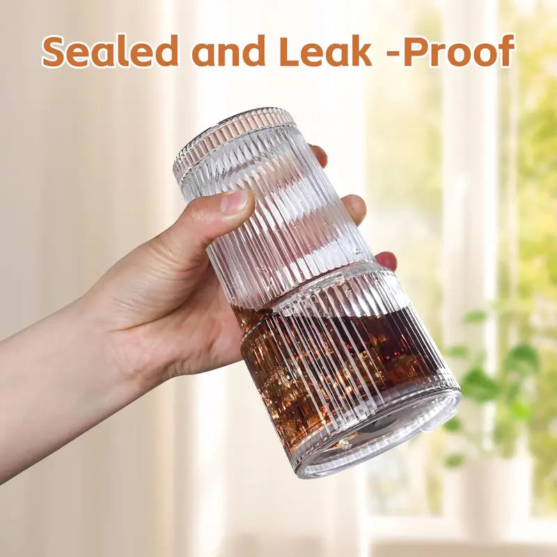 🥤 19oz Ribbed Glass Tumblers with Lids & Straws