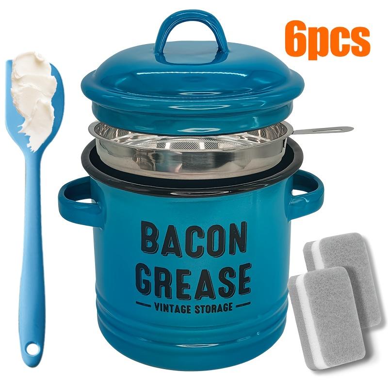 46oz Stainless Steel - Bacon Grease Container with Strainer & Food-Grade Silicone Spatula