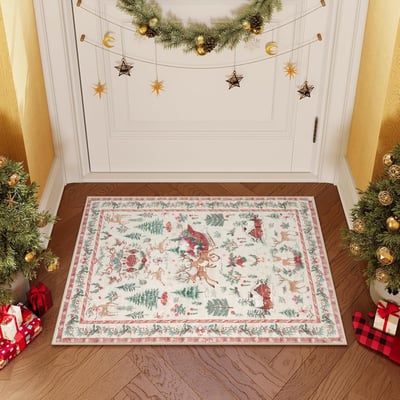 Christmas Deer Santa Long Rug