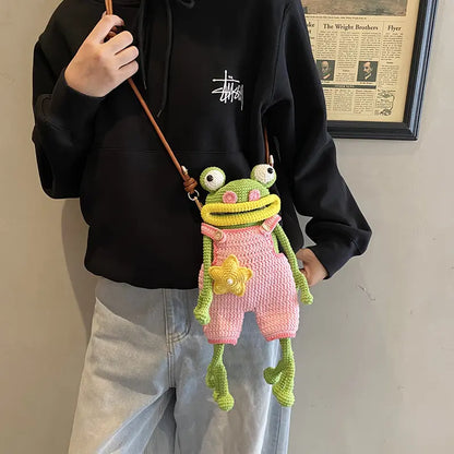 New Handmade Crochet Big Mouth Frog Crossbody Bag