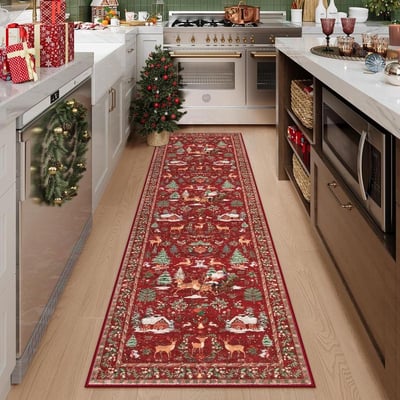 Christmas Deer Santa Long Rug