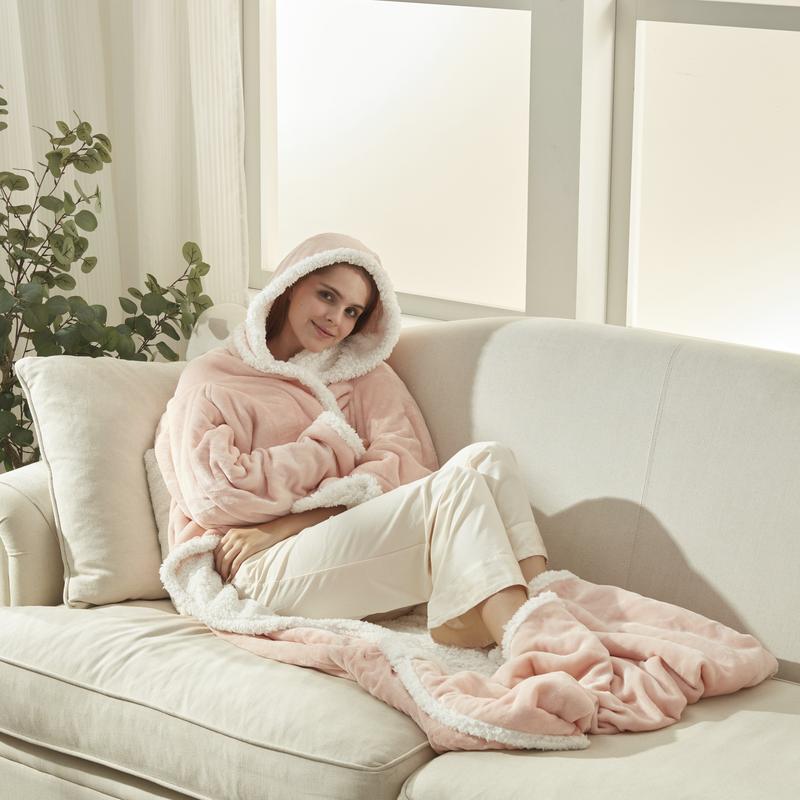 🔥 Wearable Electric Heated Blanket with Sleeves, Hood & Foot Pockets – 50x70 Inch Cozy Flannel Sherpa Blanket 🔌❄️