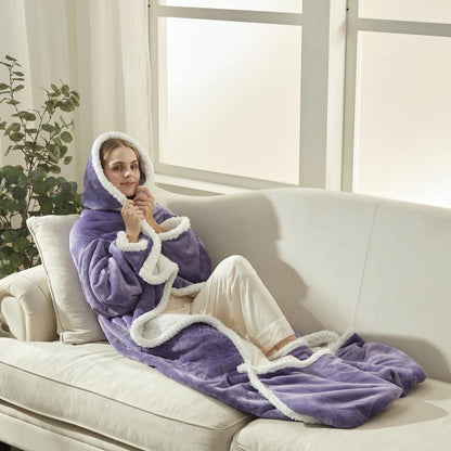 🔥 Wearable Electric Heated Blanket with Sleeves, Hood & Foot Pockets – 50x70 Inch Cozy Flannel Sherpa Blanket 🔌❄️