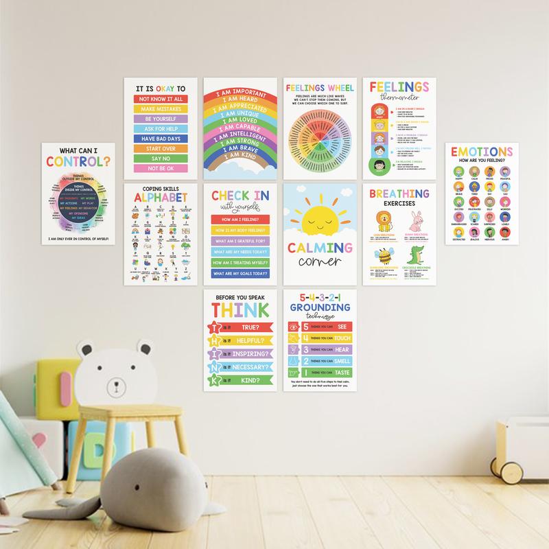 🌈 12 Pcs Calming Posters – Help Kids Understand Their Feelings 💖