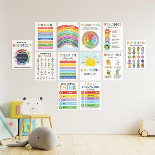 🌈 12 Pcs Calming Posters – Help Kids Understand Their Feelings 💖
