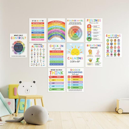 🌈 12 Pcs Calming Posters – Help Kids Understand Their Feelings 💖