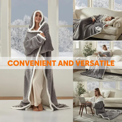 🔥 Wearable Electric Heated Blanket with Sleeves, Hood & Foot Pockets – 50x70 Inch Cozy Flannel Sherpa Blanket 🔌❄️