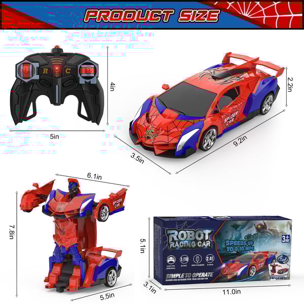 Transform Easter RC Cars for Boys 3-15,2.4Ghz Remote Control 1:18 Scale Robot Deformation 360° Rotation