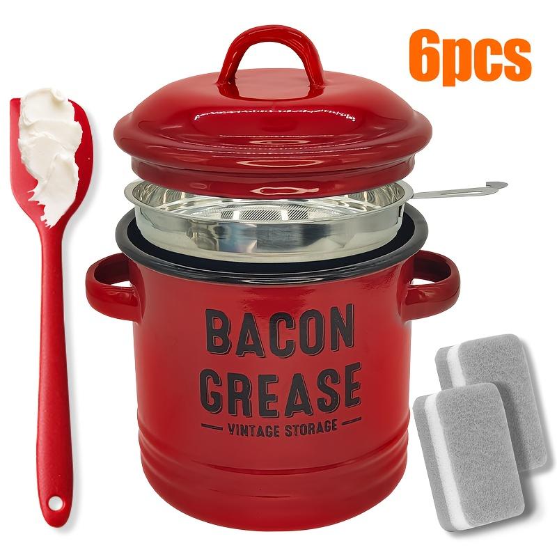 46oz Stainless Steel - Bacon Grease Container with Strainer & Food-Grade Silicone Spatula