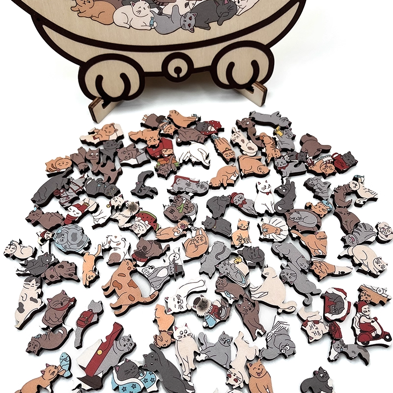🔥Hot Sale - 😻🧩135-Piece Morandi-Colored Cat Shaped Wooden Jigsaw Puzzle