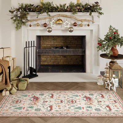 Christmas Deer Santa Long Rug