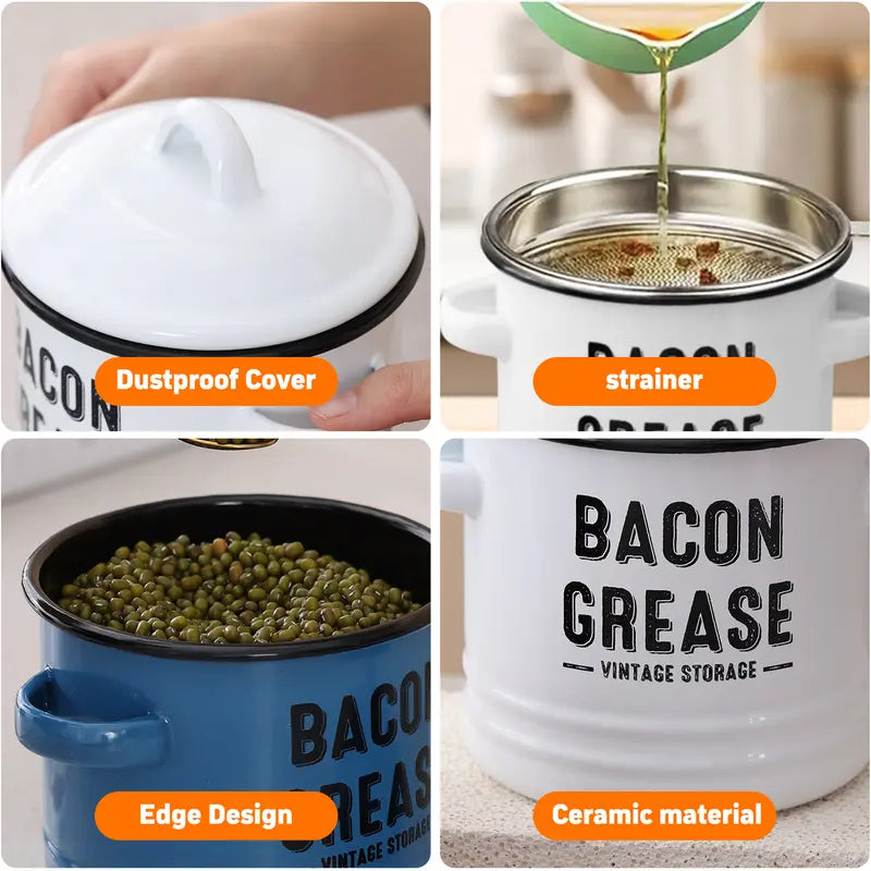 46oz Stainless Steel - Bacon Grease Container with Strainer & Food-Grade Silicone Spatula