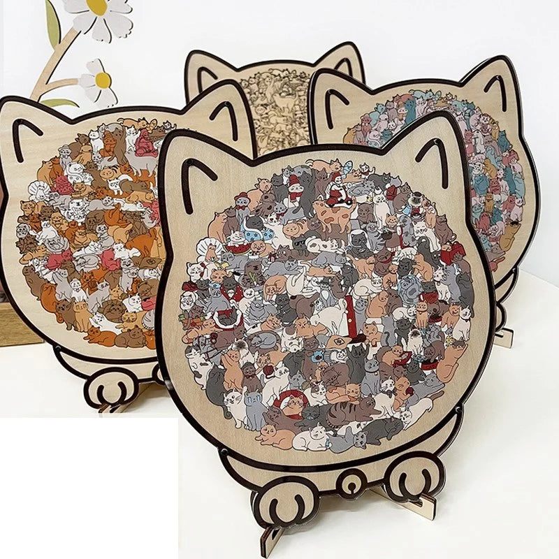 🔥Hot Sale - 😻🧩135-Piece Morandi-Colored Cat Shaped Wooden Jigsaw Puzzle