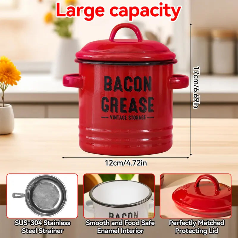 46oz Stainless Steel - Bacon Grease Container with Strainer & Food-Grade Silicone Spatula