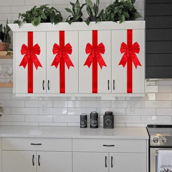 Red Christmas Cabinet Ribbons Bows Large Red Bow Christmas Door Kitchen Cabinet Ribbon Bows Locker for Xmas Holidays Party Decorations Supplies
