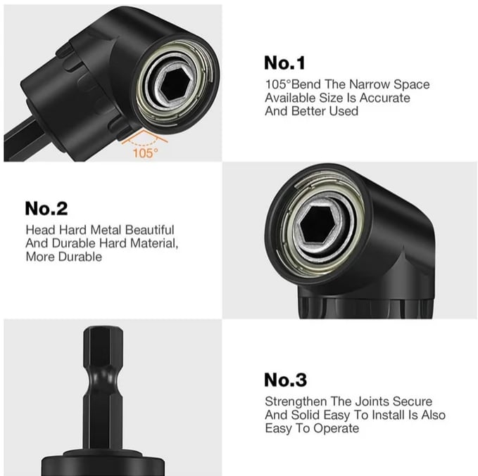 6Pcs Right Angle Drill Attachment Set with 105° Angle Drill Adapter and Impact Grade Socket Adapter