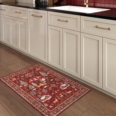 Christmas Deer Santa Long Rug