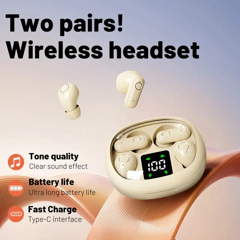 🎧 Wireless Bluetooth Headphones — 2 Pairs Invisible Mini Earbuds