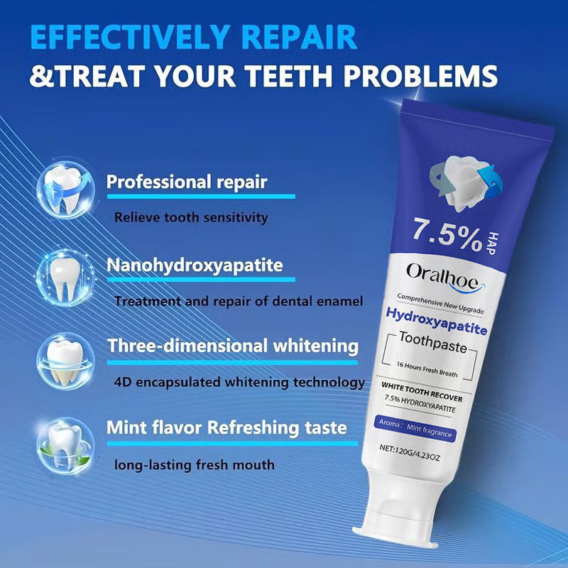 💥Hot Listing 🔥Hydroxyapatite Toothpaste 7.5% for Enamel Repair & Teeth Whitening Refreshing Flavor Fluorid