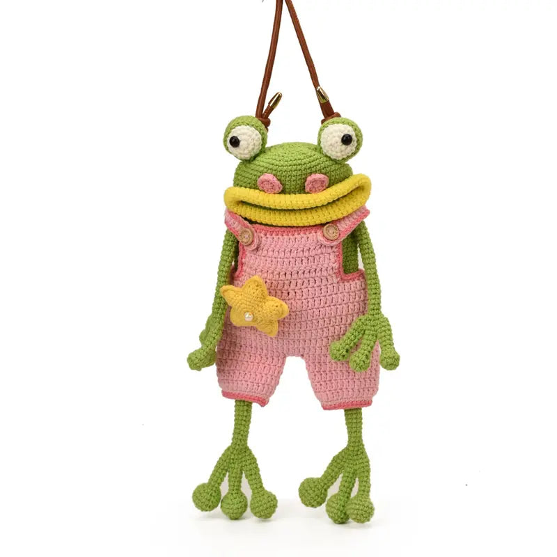 New Handmade Crochet Big Mouth Frog Crossbody Bag