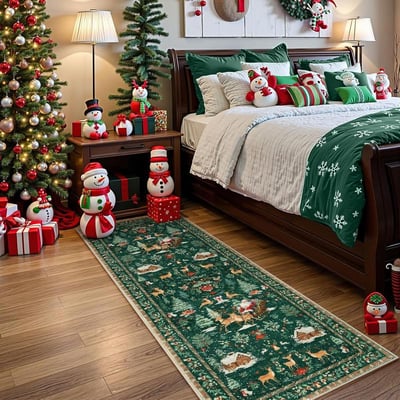 Christmas Deer Santa Long Rug