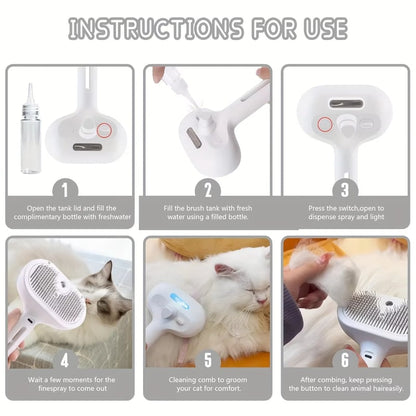 Self-Cleaning Spray Cat Brush for Shedding