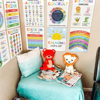 🌈 12 Pcs Calming Posters – Help Kids Understand Their Feelings 💖