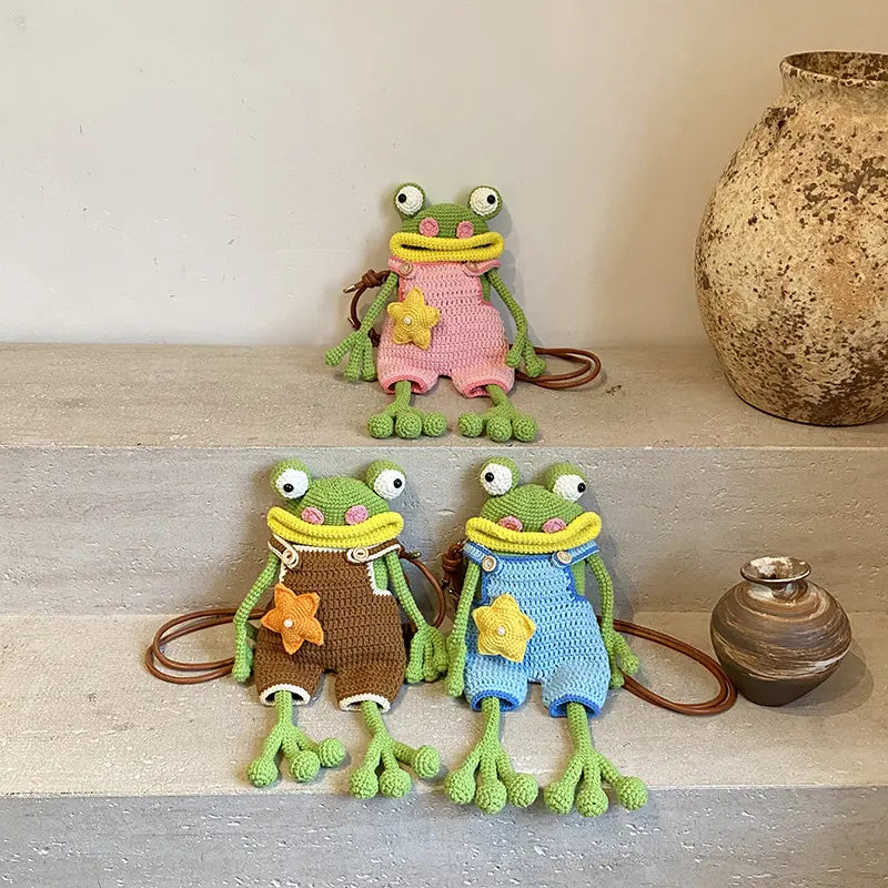 New Handmade Crochet Big Mouth Frog Crossbody Bag