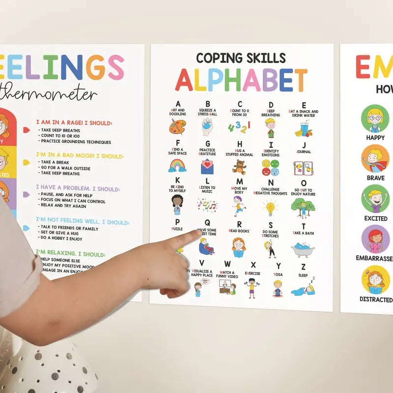 🌈 12 Pcs Calming Posters – Help Kids Understand Their Feelings 💖