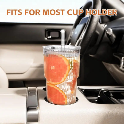 🥤 19oz Ribbed Glass Tumblers with Lids & Straws