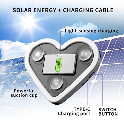 💥Solar Powered Wireless LED Triangle Heart Shape C-Pillar Neon Light for Car Interior Decor