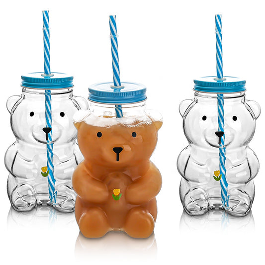 🧸 Cute Bear Glass Cup With Straw — 600ml