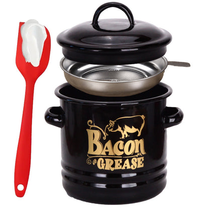 46oz Stainless Steel - Bacon Grease Container with Strainer & Food-Grade Silicone Spatula