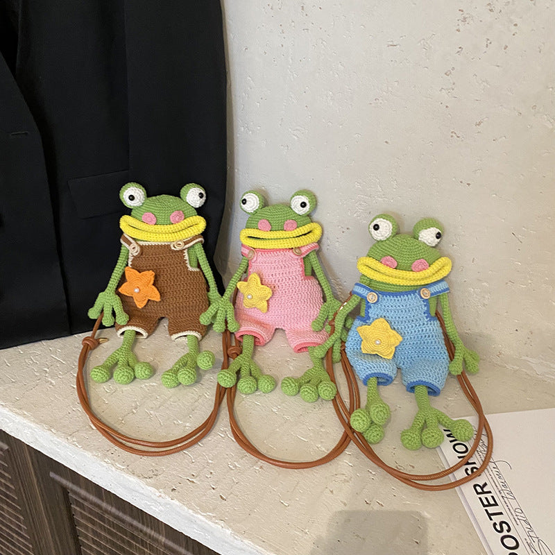 New Handmade Crochet Big Mouth Frog Crossbody Bag