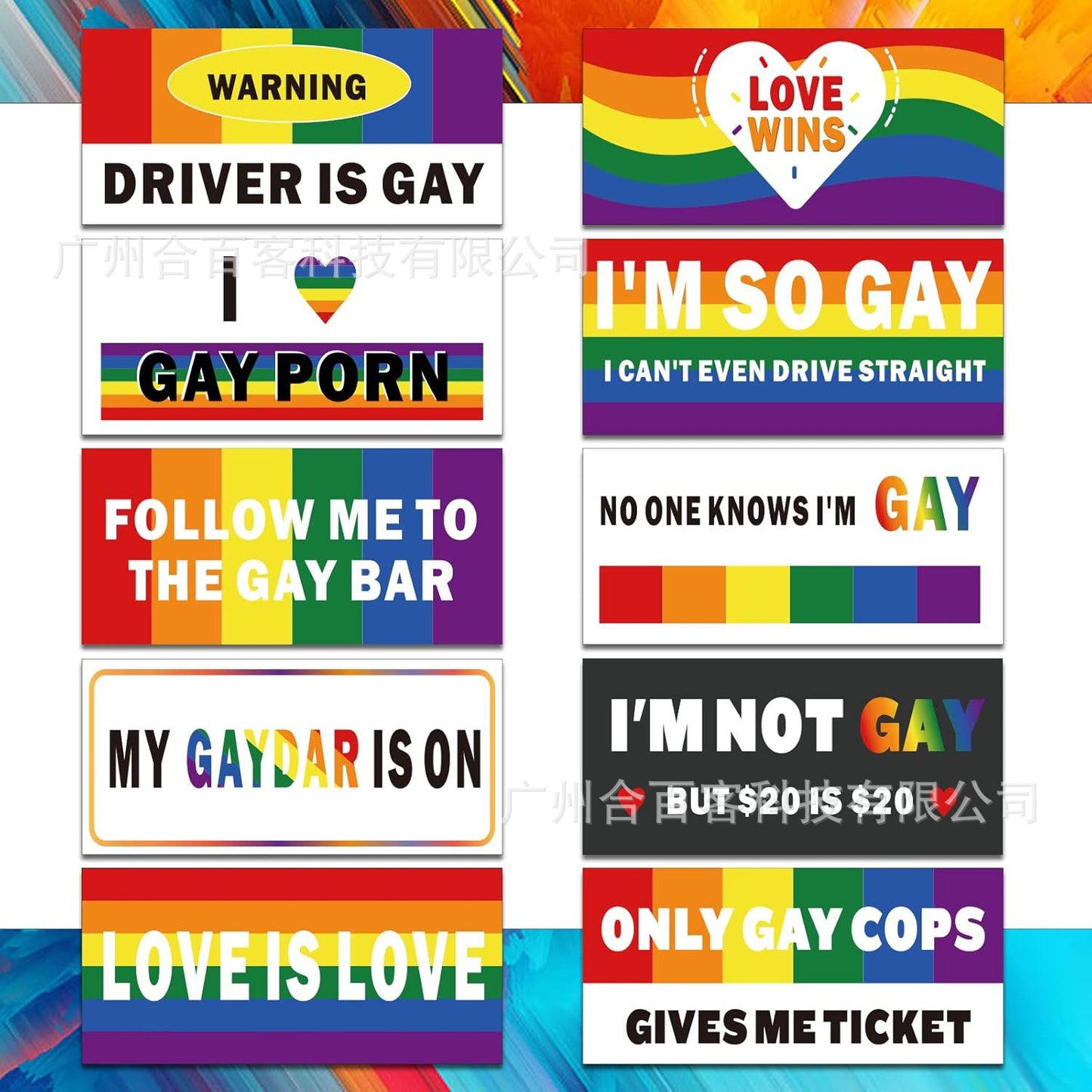 10 Pcs Bumper Decals Funny LGBT Stickers