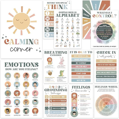 🌈 12 Pcs Calming Posters – Help Kids Understand Their Feelings 💖