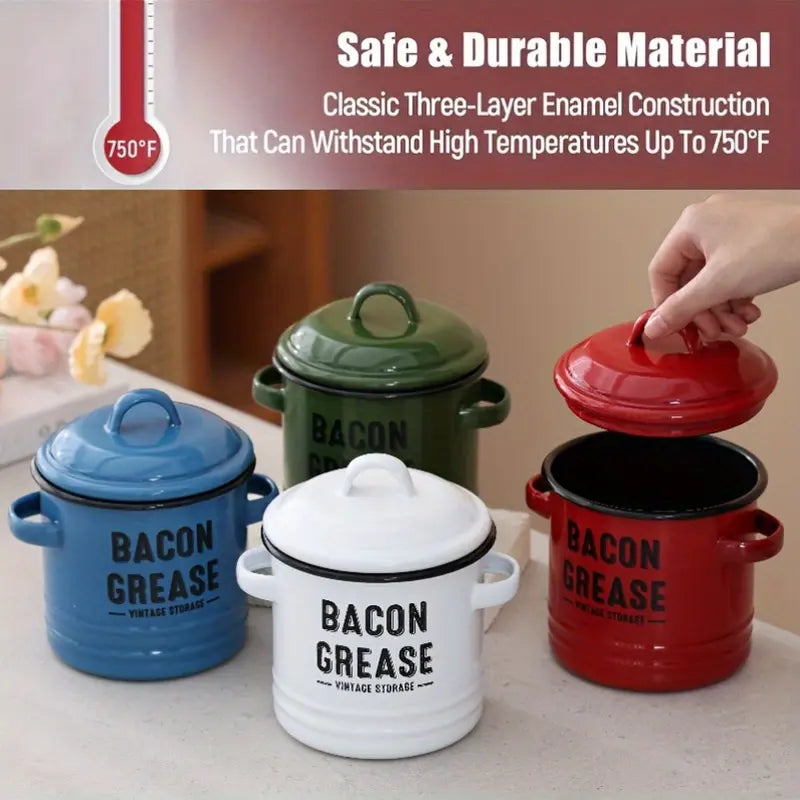46oz Stainless Steel - Bacon Grease Container with Strainer & Food-Grade Silicone Spatula