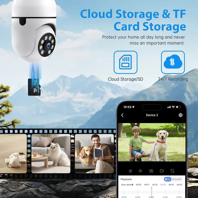 💡🔒 4MP Smart AI Light Bulb Camera with 911 Alarm Monitoring