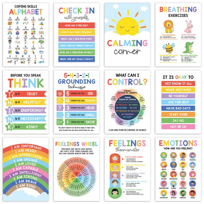 🌈 12 Pcs Calming Posters – Help Kids Understand Their Feelings 💖