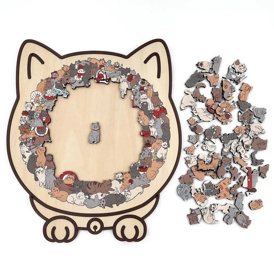 🔥Hot Sale - 😻🧩135-Piece Morandi-Colored Cat Shaped Wooden Jigsaw Puzzle