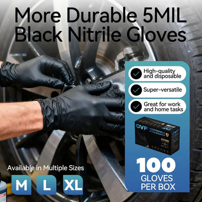 🔥 Premium 5mil Black Nitrile Gloves - Tear-Resistant, Abrasion-Resistant, Puncture-Proof