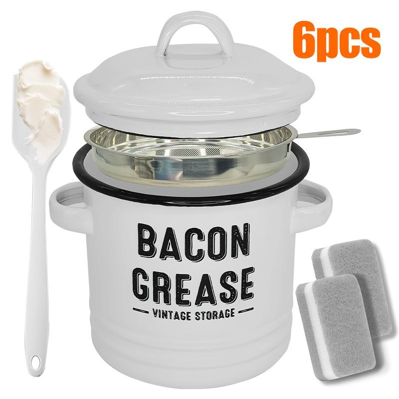 46oz Stainless Steel - Bacon Grease Container with Strainer & Food-Grade Silicone Spatula