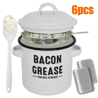 46oz Stainless Steel - Bacon Grease Container with Strainer & Food-Grade Silicone Spatula