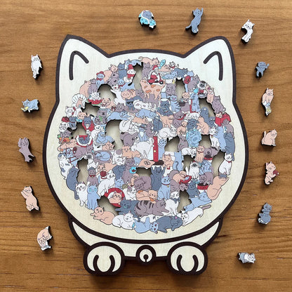 🔥Hot Sale - 😻🧩135-Piece Morandi-Colored Cat Shaped Wooden Jigsaw Puzzle