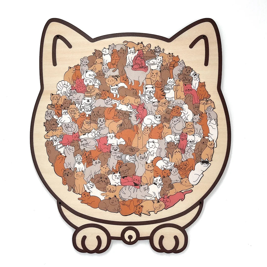 🔥Hot Sale - 😻🧩135-Piece Morandi-Colored Cat Shaped Wooden Jigsaw Puzzle