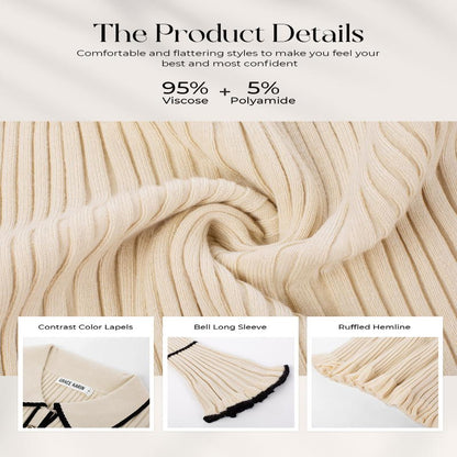 👗 Women’s Ribbed Sweater Dress – Long Sleeve Lapel Collar Knitted Bodycon Dress 💫