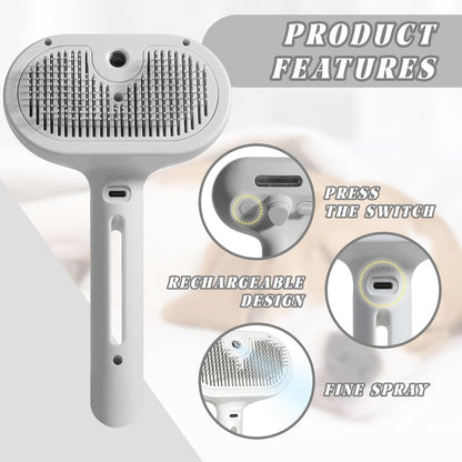 Self-Cleaning Spray Cat Brush for Shedding