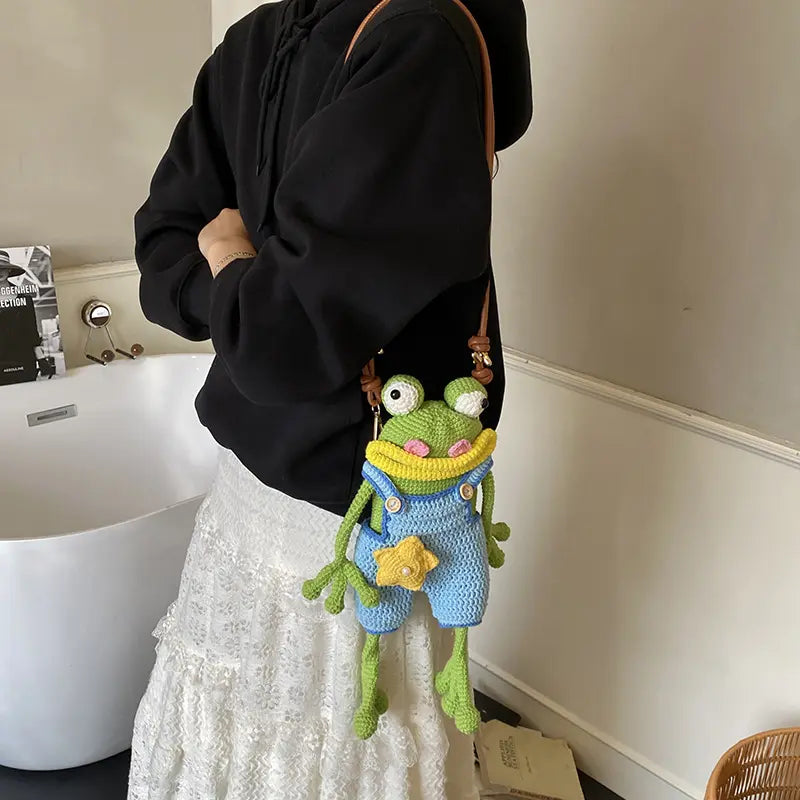 New Handmade Crochet Big Mouth Frog Crossbody Bag