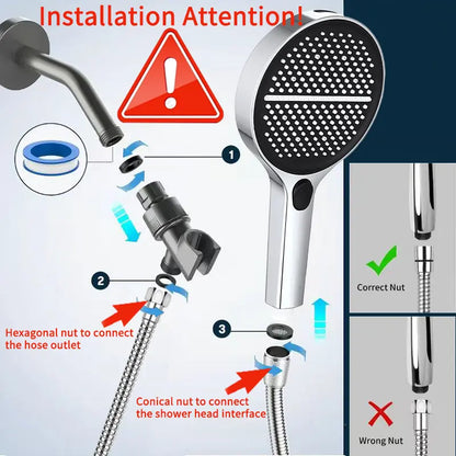 🚿 Turbo High-Pressure Shower Head Set with 1.5m Hose