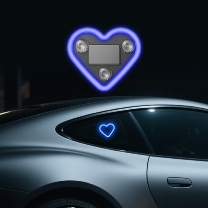 💥Solar Powered Wireless LED Triangle Heart Shape C-Pillar Neon Light for Car Interior Decor